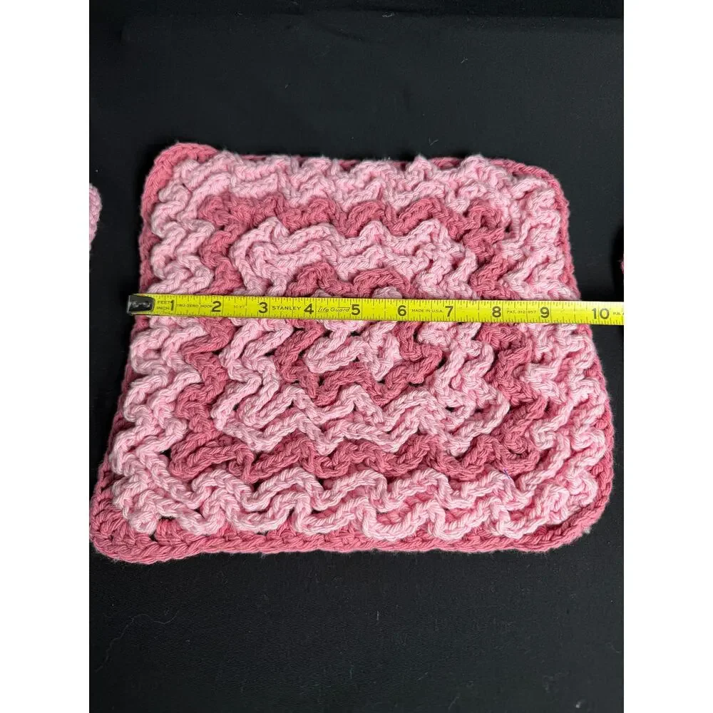 Set of 3 Pink Ruffle Crochet Hot Pads / Kitchen Trivets